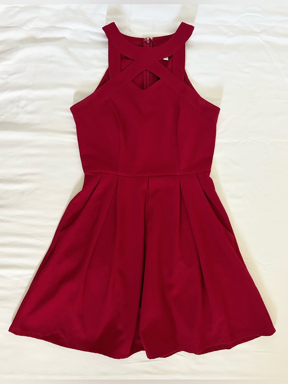 Sleeveless Red Mini Dress with Cross-Front Neckline